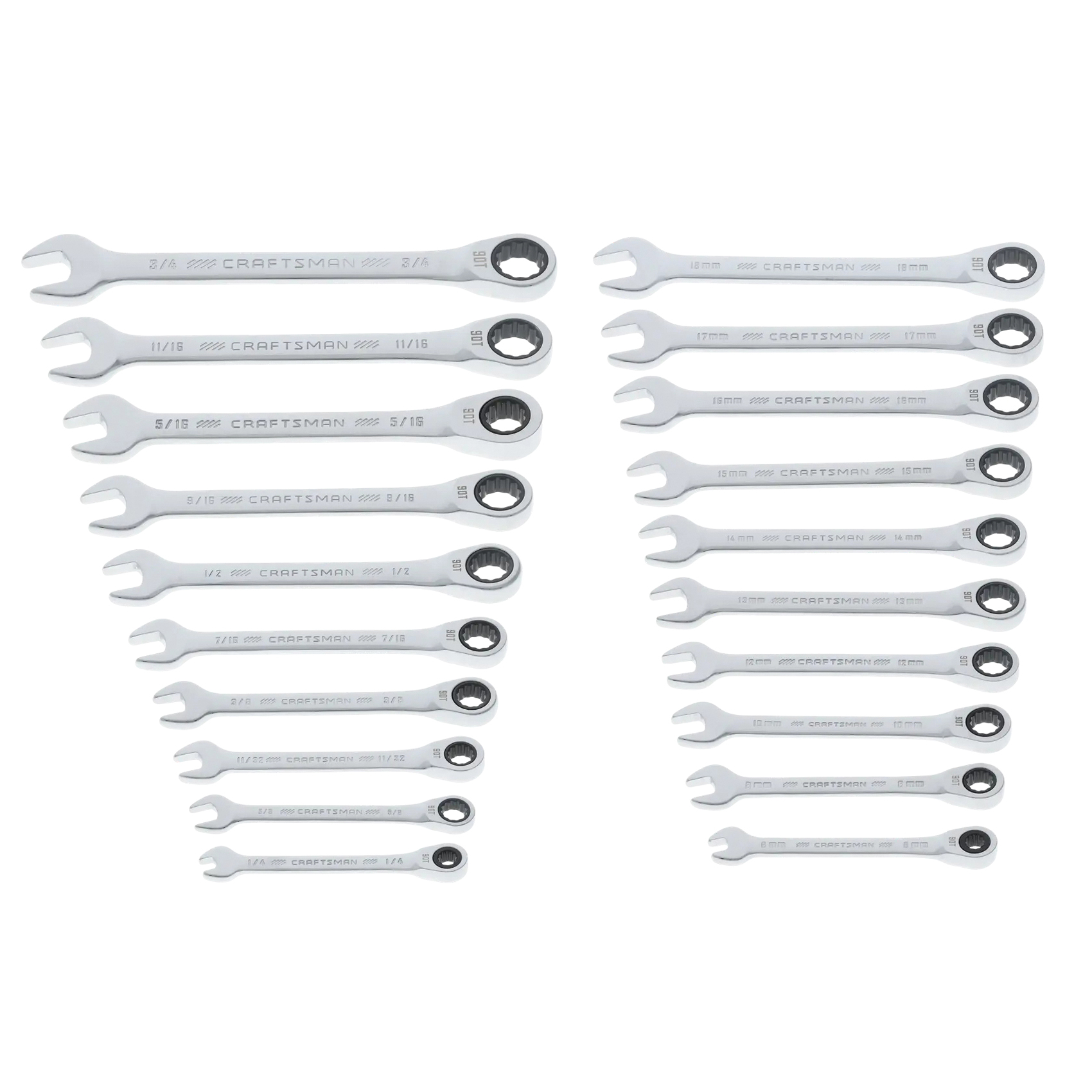 CMMT87220 Ratcheting Combination Wrench Set, 20-Piece, Polished Chrome