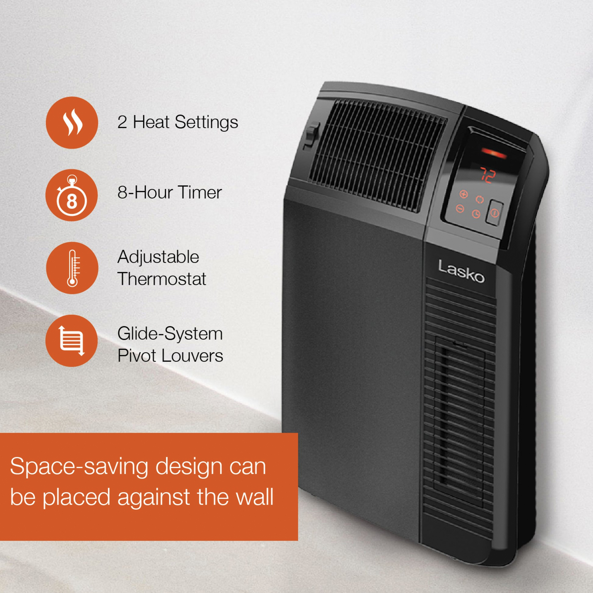 Cyclonic Room Space Heater, Lasko, 6.5 to 12.5 A, 120 V, 1500 W, 200 sq-ft Heating Area, 2-Heat Setting, Black - 3