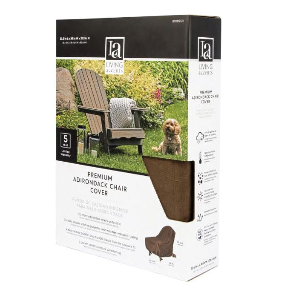 Adirondack Chair Cover, Living Accents, 33-1/2 in L, 31-1/2 in W, 36 in H, Polyester, Brown - 3