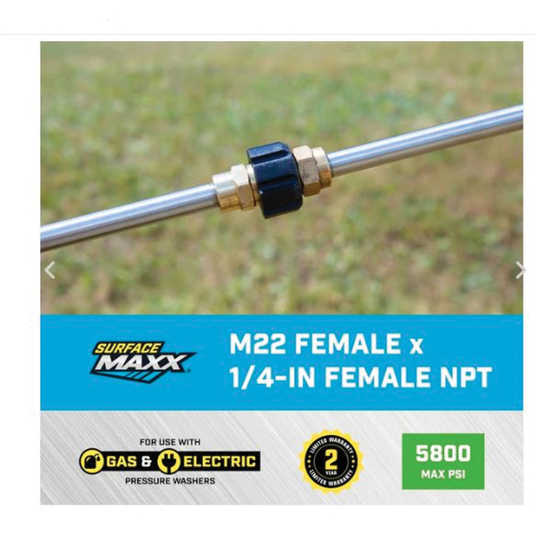 Screw Coupling, SurfaceMaxx, M22 x 1/4 in Connection, Female x FNPT, Steel, Gold - 4