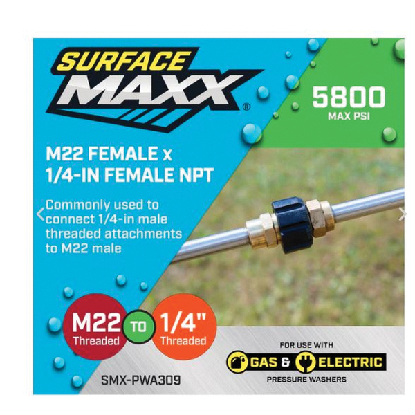 Screw Coupling, SurfaceMaxx, M22 x 1/4 in Connection, Female x FNPT, Steel, Gold - 5