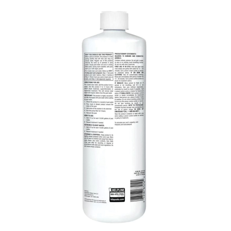 HTH Clarifier Advanced Series 67212 Pool Clarifier, 1 qt Bottle, Liquid, Blue - 2