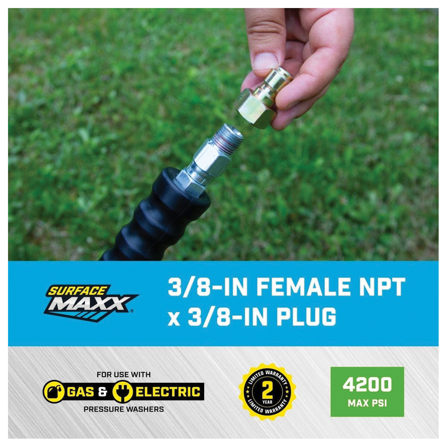 Quick-Connect Plug, SurfaceMaxx, 3/8 in Connection, FNPT x Plug, Steel, Gold - 4