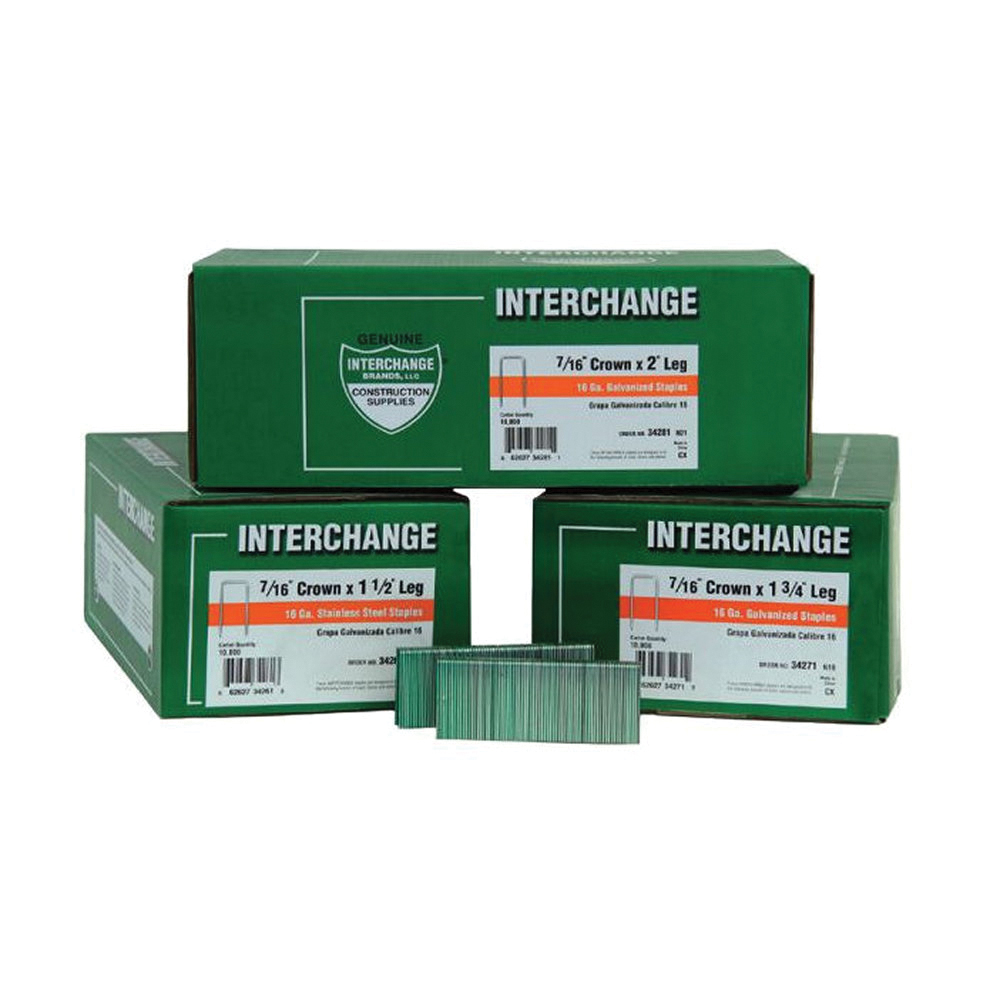 N17-1M Heavy Wire Staple, 7/16 in W Crown, 1-1/2 in L Leg, 16 ga Gauge, Galvanized