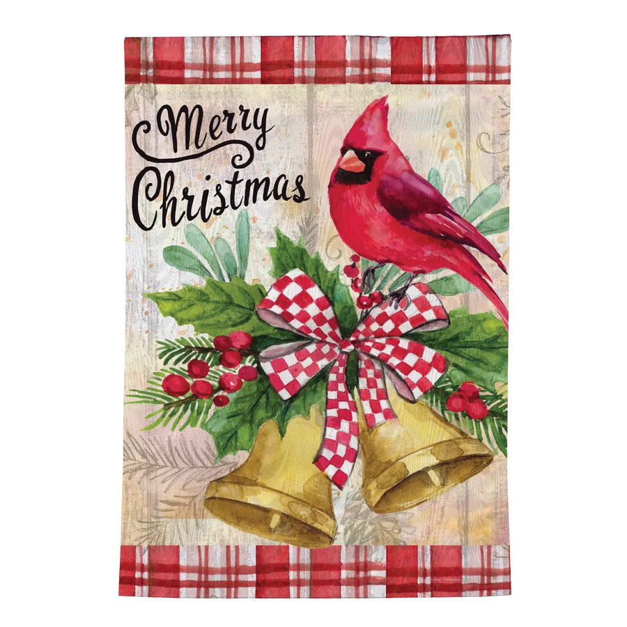 MFCPFGF26 Garden Flag, 44 in L, 28 in W, Christmas Bells Cardinal Moire, Fabric