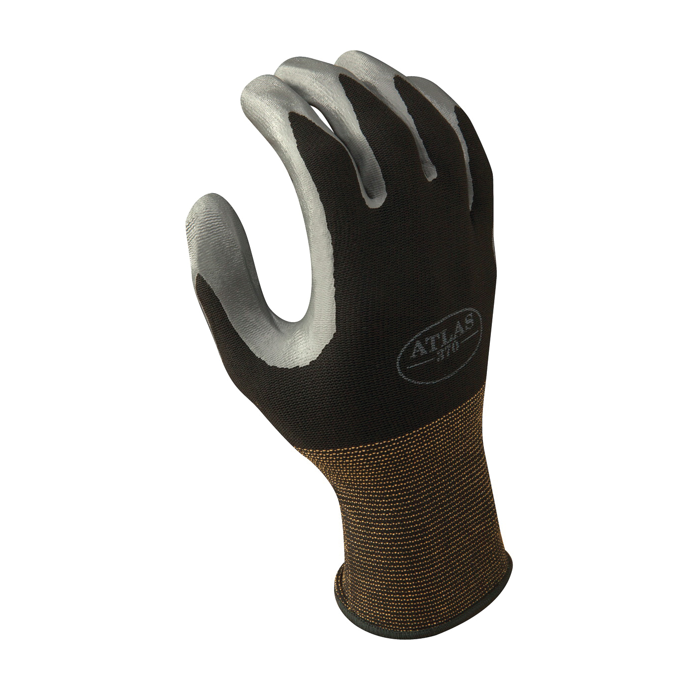 370BS-06.RT High-Flexibility Protective Gloves, S, Knit Wrist Cuff, Nitrile Glove, Black/Gray