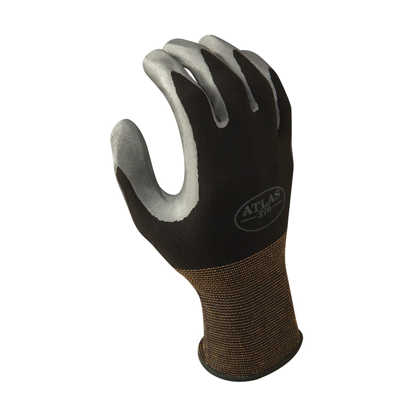 370BL-08.RT High-Flexibility Protective Gloves, L, Knit Wrist Cuff, Nitrile Glove, Black/Gray