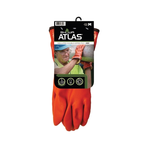 460M-08.RT Insulated Coated Gloves, M, 11-13/16 in L, Gauntlet Cuff, PVC Glove, Orange