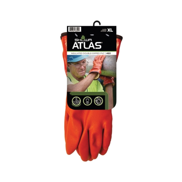 460XL-10.RT Coated Gloves, XL, 11-13/16 in L, Gauntlet Cuff, PVC, Orange