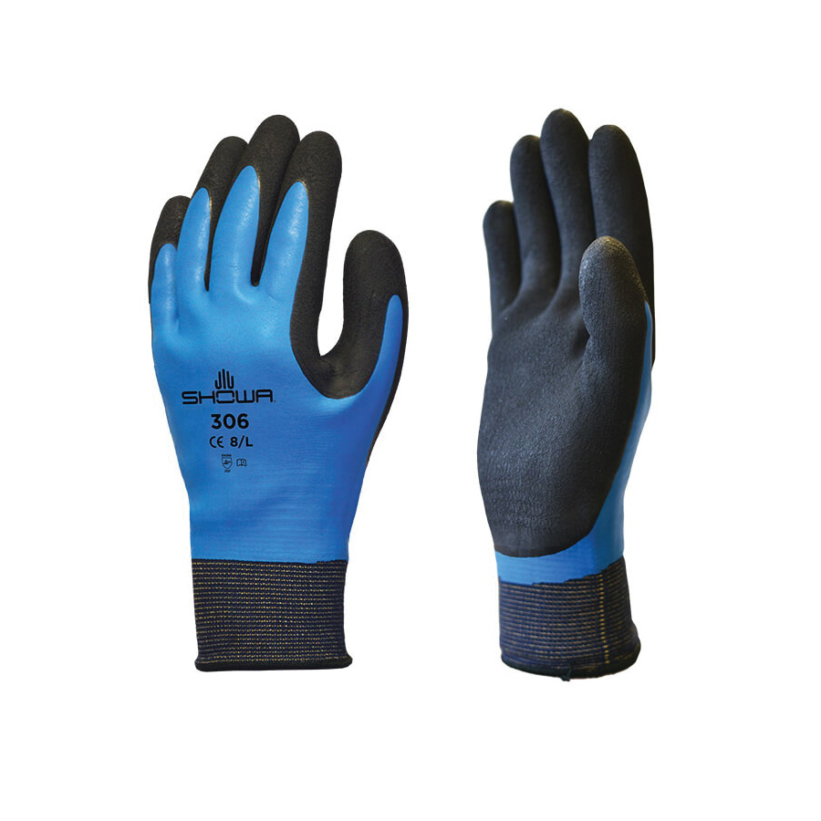 306L-08.RT Gloves, L, Elastic Cuff, Latex Coating, Black/Blue