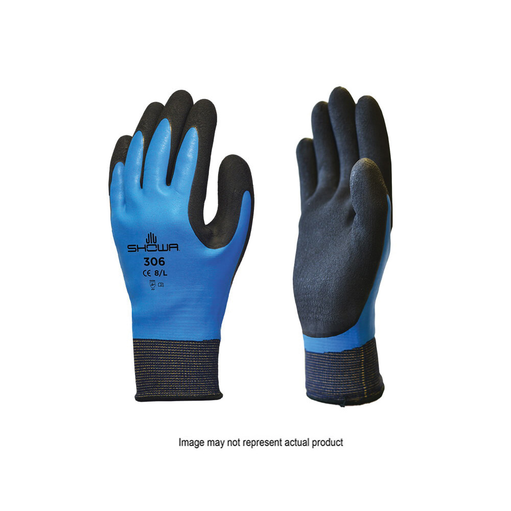 Showa 306XL-09.RT Gloves, XL, Elastic Cuff, Latex Coating, Black/Blue