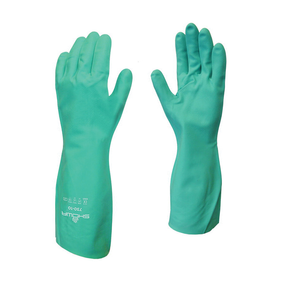 Showa 730-08.RT Work Gloves, Unisex, M, 33 cm L, Gauntlet Cuff, Nitrile, Green