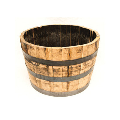 B100 Whiskey Barrel Planter, 26 in Dia, Bell, Round, Wood, Rustic/Weathered Oak