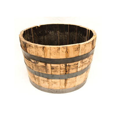 B100 Whiskey Barrel Planter, 26 in Dia, 17-1/2 in H, Bell, Round, Wood, Rustic/Weathered Oak