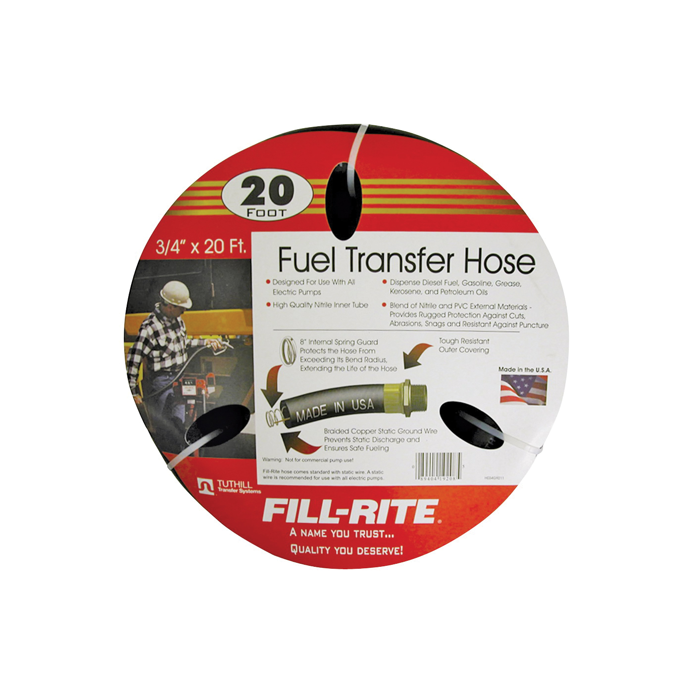 FRH07520 Fuel Transfer Hose, 20 ft L, Neoprene, Black