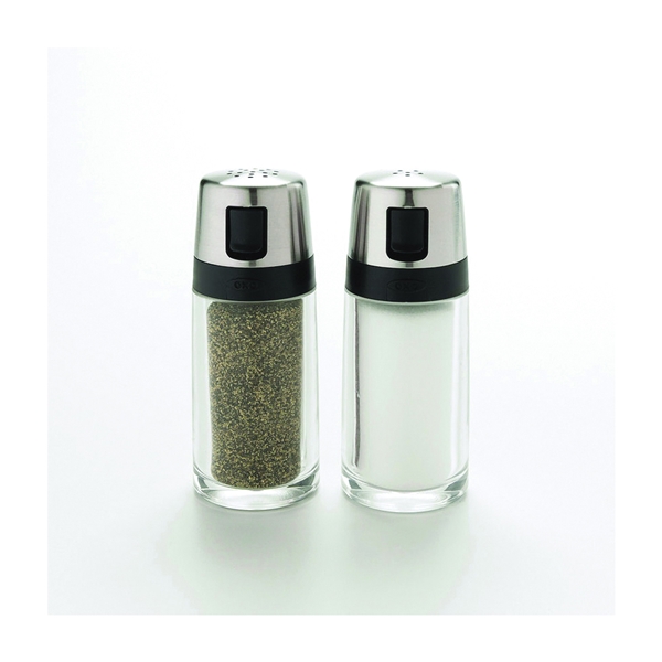 Oxo 1234780 Salt/Pepper Shaker Set, 2 oz Capacity, Plastic/Stainless Steel, Clear - 2