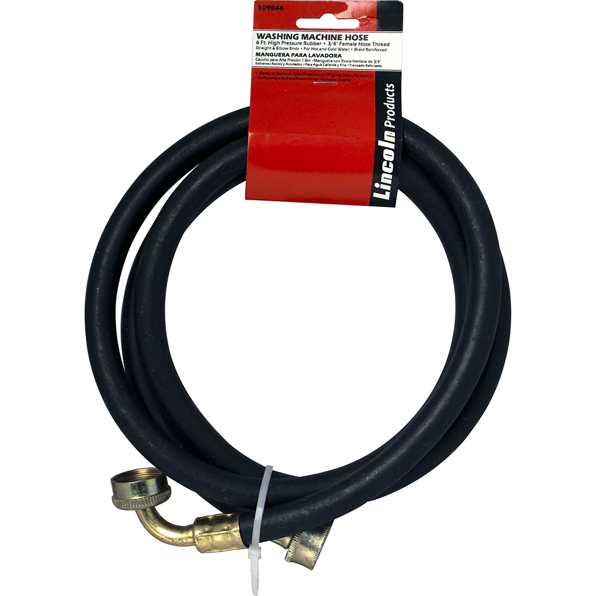 Lincoln 109846 Washing Machine Discharge Hose, 3/4 in ID, 6 ft L, FHT x Elbow End, Rubber
