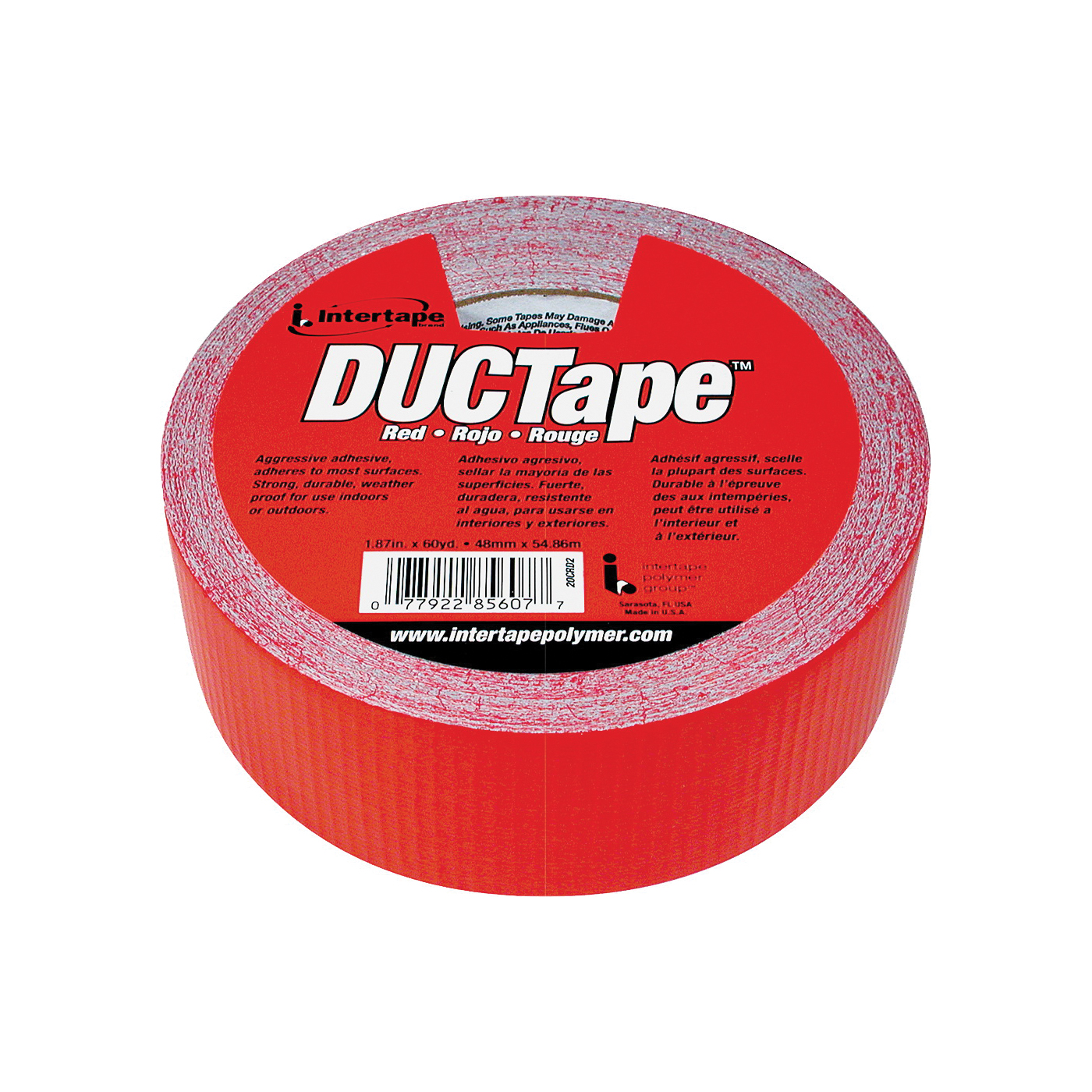 20C-R2 Duct Tape, 60 yd L, 1.88 in W, Polyethylene-Coated Cloth Backing, Red