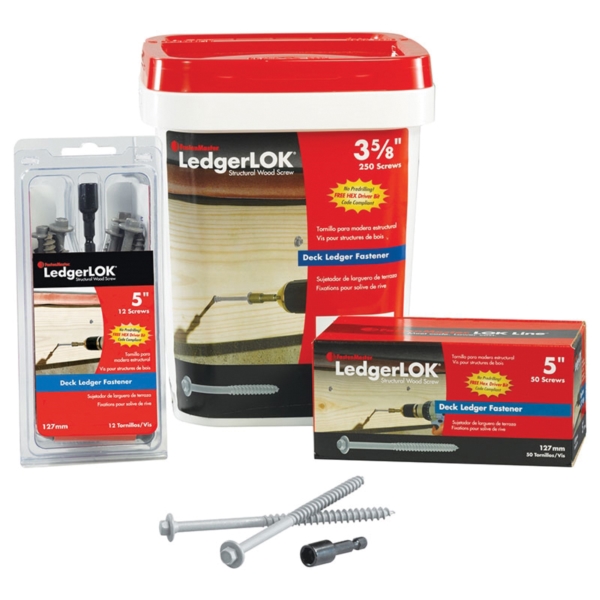 FastenMaster LedgerLOK FMLL005-12 Screw, 12 PK, Gray, 5 in L, Coarse Thread, Hex Drive, Self-Drilling Point, 12/PK