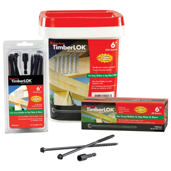 FastenMaster TimberLok FMTLOK06-12 Screw, 12 PK, Black, 6 in L, Hex Drive, Sharp Point, Steel, Epoxy-Coated, 12/PK