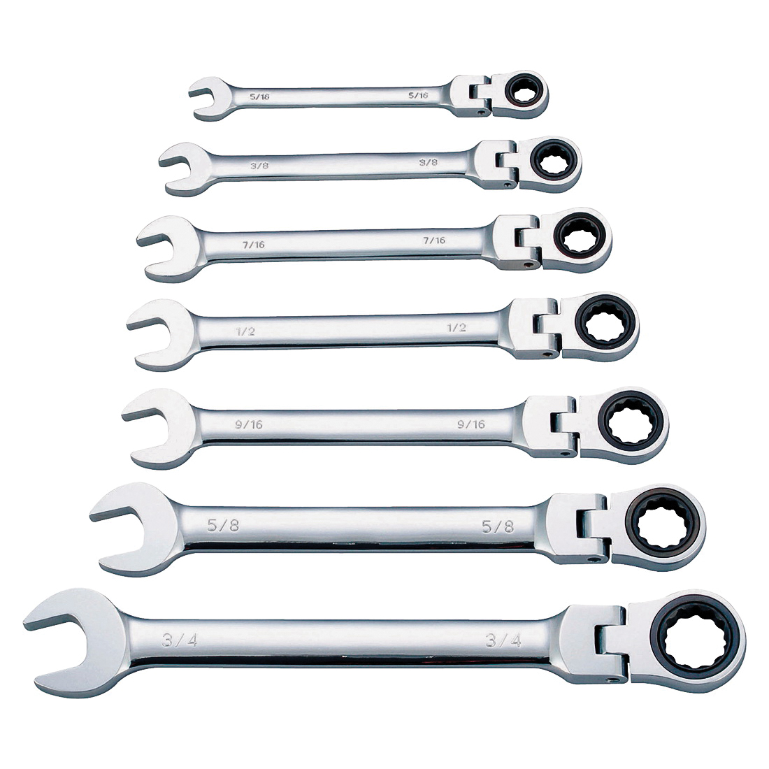 FPG7I Wrench Set, 7-Piece, Chrome Vanadium Steel, Mirror Polish, Silver, Specifications: SAE Measurement