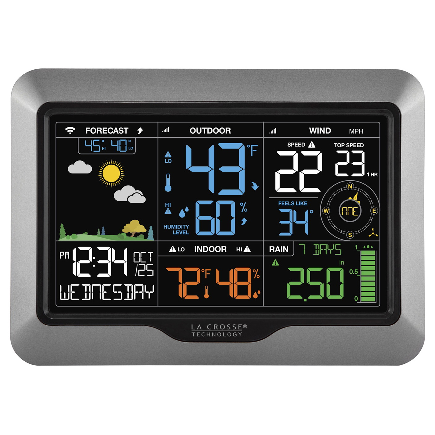 La Crosse 330-2315 Weather Station, Battery,-40 to 140 deg F, 10 to 99 % Humidity Range, 0 to 111.8 mph Wind - 2