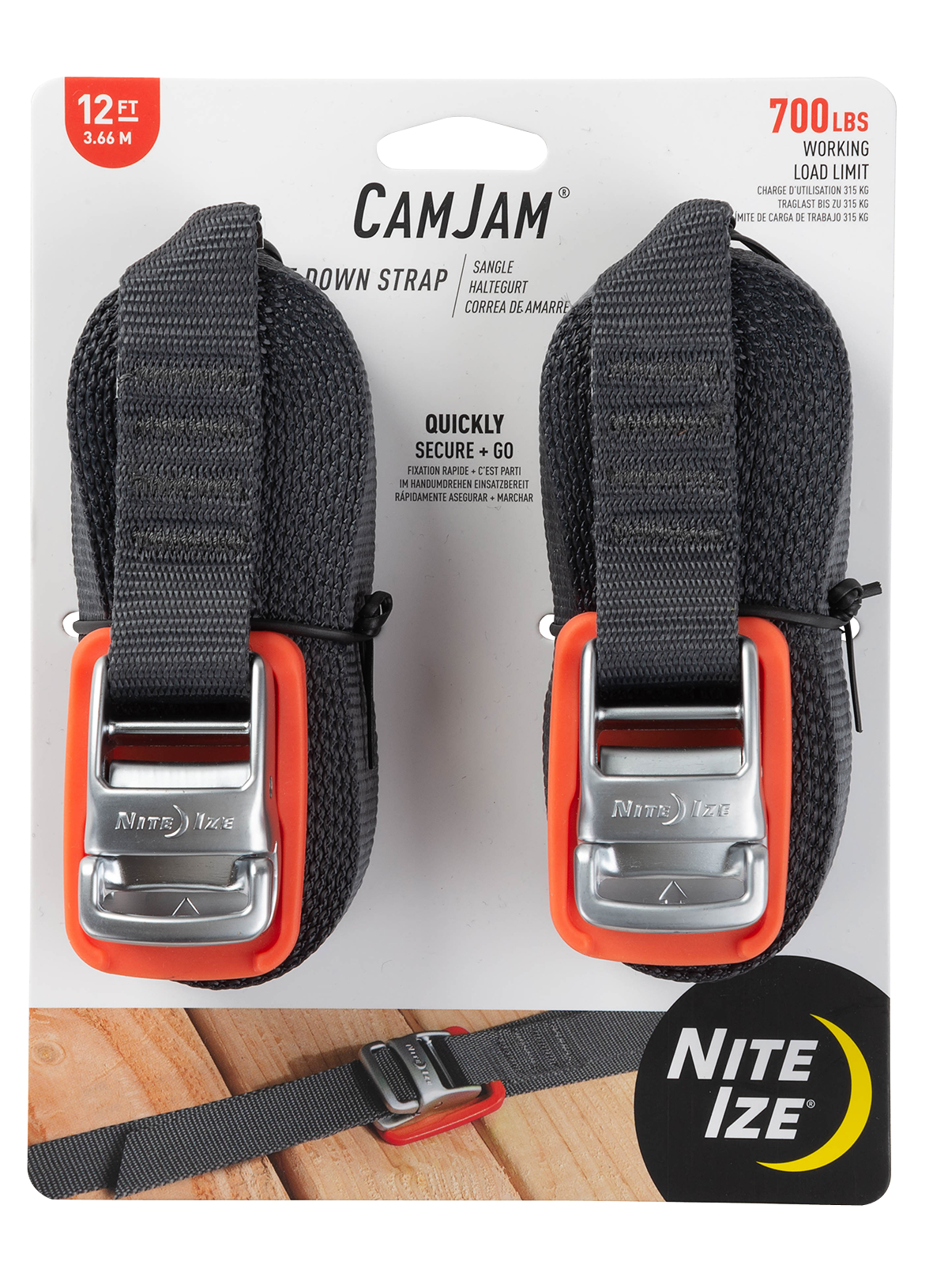 CamJam CJWR12-09-2R6 Tie-Down Strap, 1 in W, 12 ft L, 700 lb Working Load, Polypropylene, Gray