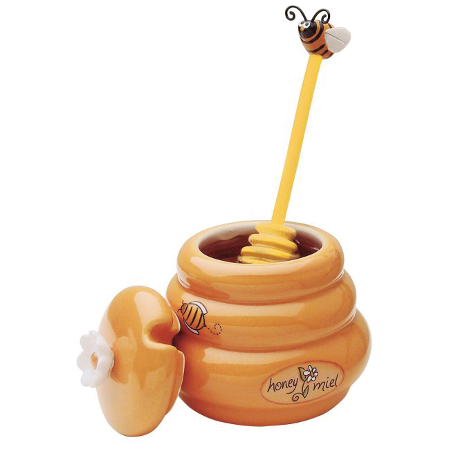 Joie 80151PRO Honey Pot and Dipper, Ceramic/Wood - 1