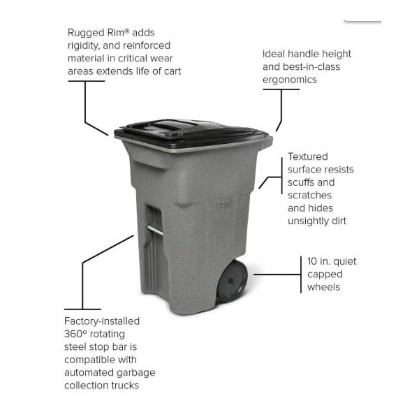 Toter EVR II 79264 Trash Can, 64 gal Capacity, Polyethyle...