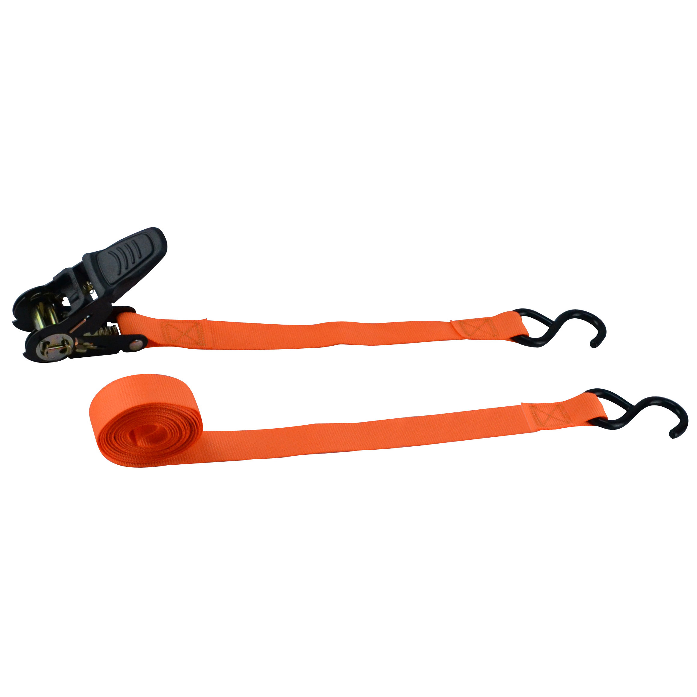 FH64070 Tie-Down, 1 in W, 13 ft L, Polyester Webbing, Metal Ratchet, Orange, 300 lb, S-Hook End Fitting