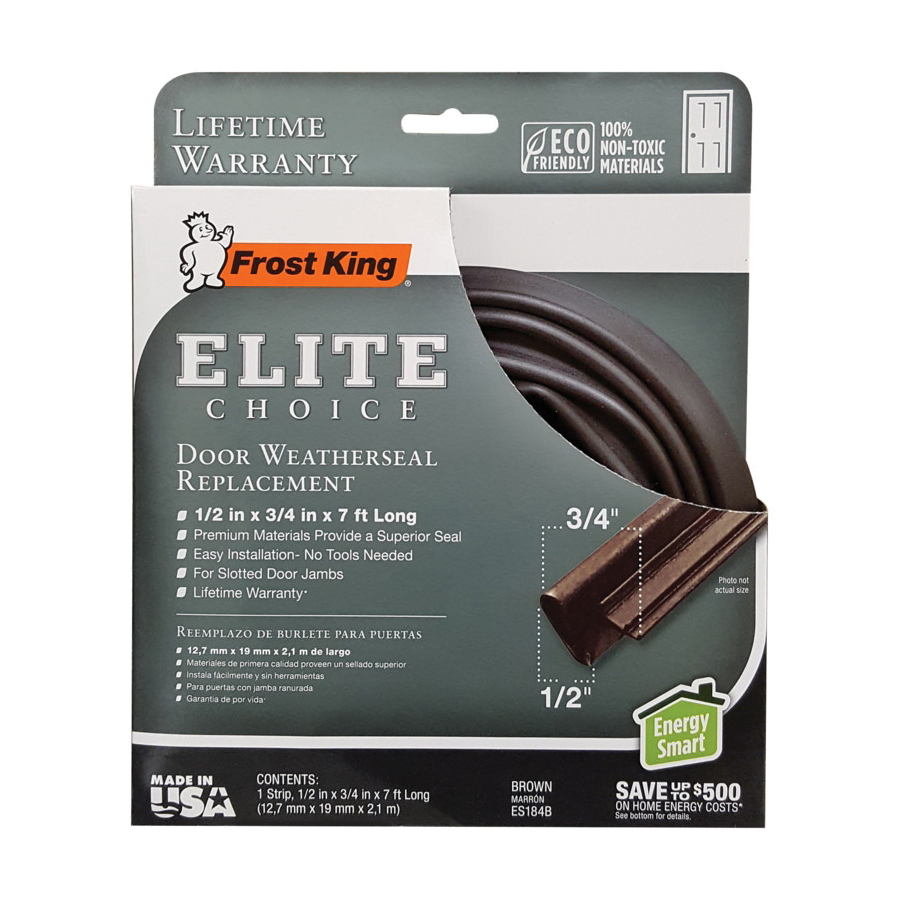 ES184B Weatherstrip, 3/4 in W, 1/2 in Thick, 7 ft L, Brown