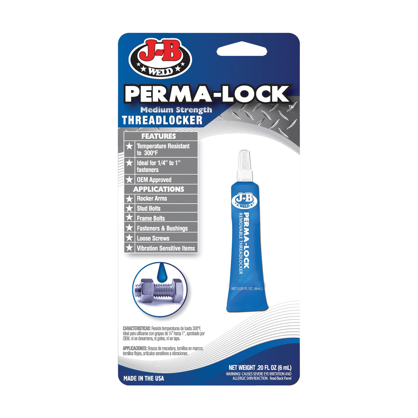 Perma-Lock 24206 Threadlocker, Liquid, Mild Organic, Blue, 6 mL
