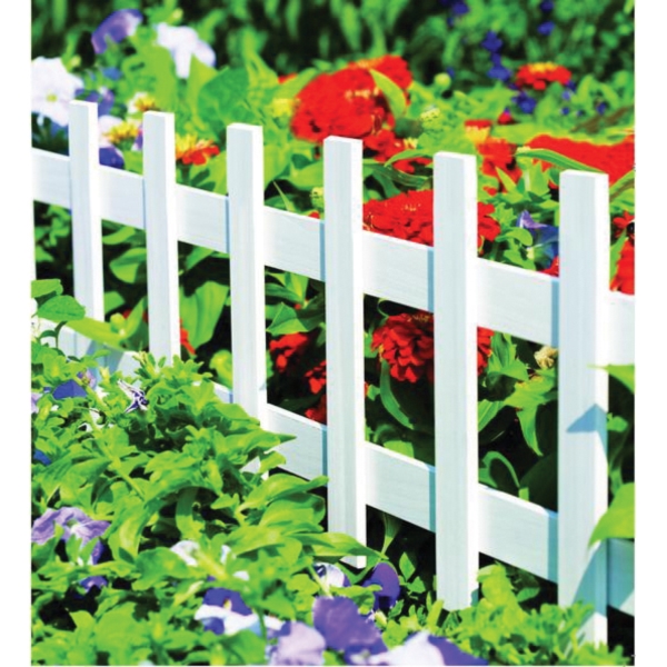 GREENES RC75W Garden Picket Fence, 3 ft W, 18 in H, Wood, White - 2