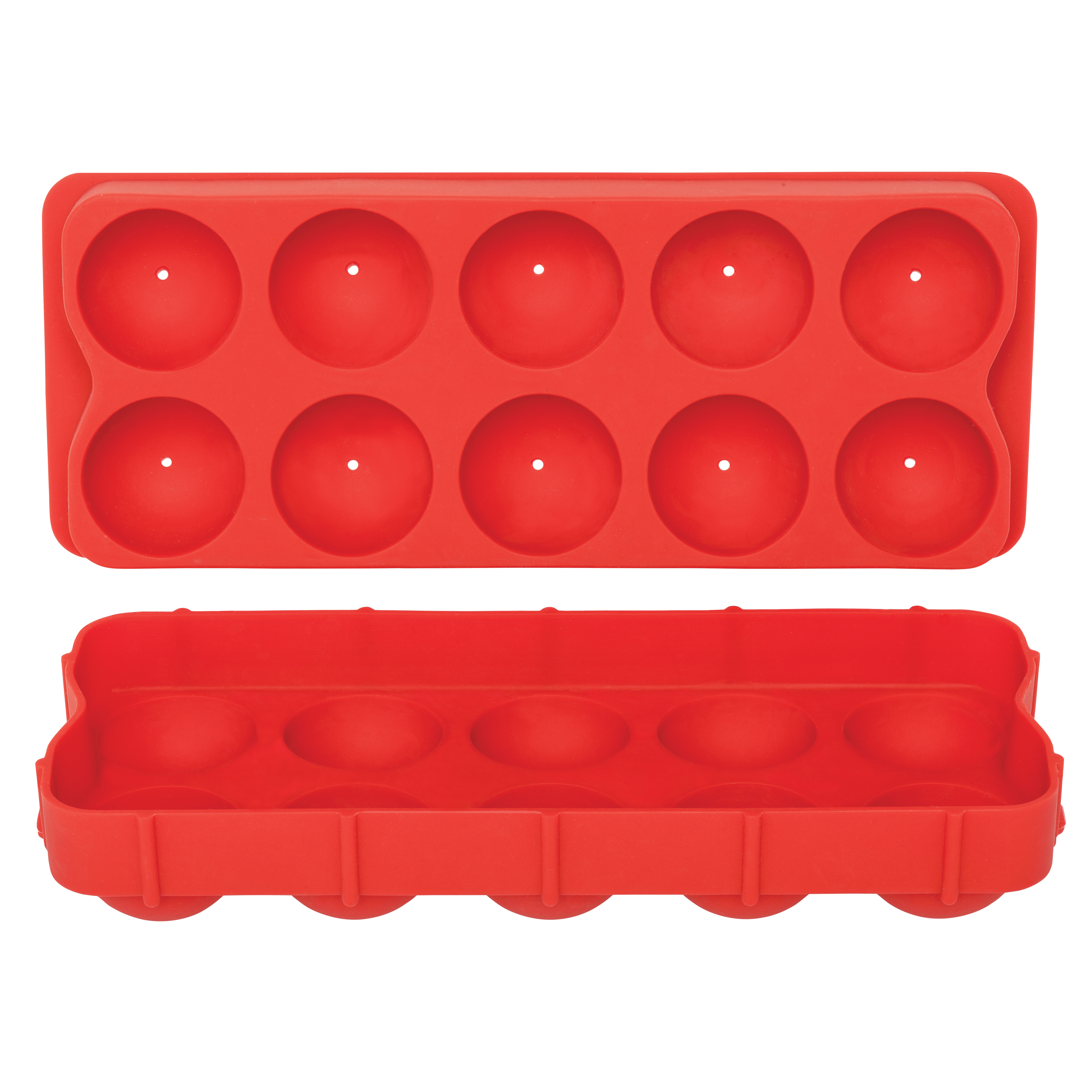 HIC 43737 Cannon Ice Ball Tray, 10 Cubes Capacity, 10-Compartment, Silicone, Red, 9-1/4 in L, 3-3/4 in W - 2