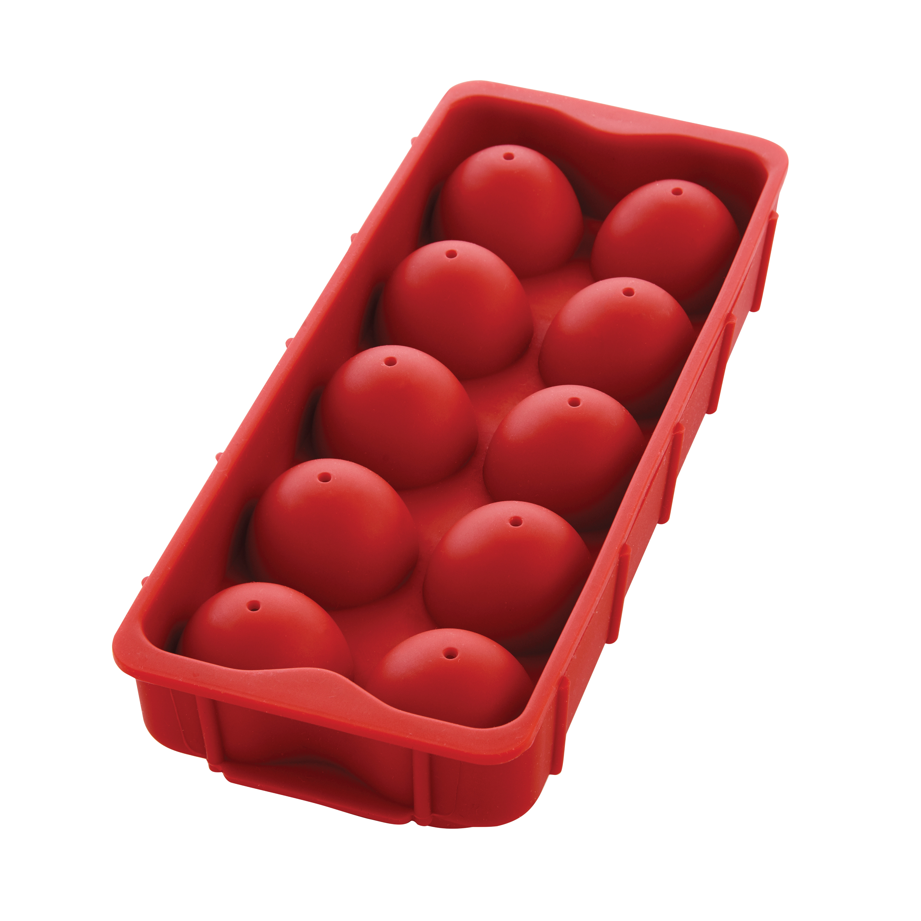 HIC 43737 Cannon Ice Ball Tray, 10 Cubes Capacity, 10-Compartment, Silicone, Red, 9-1/4 in L, 3-3/4 in W - 3