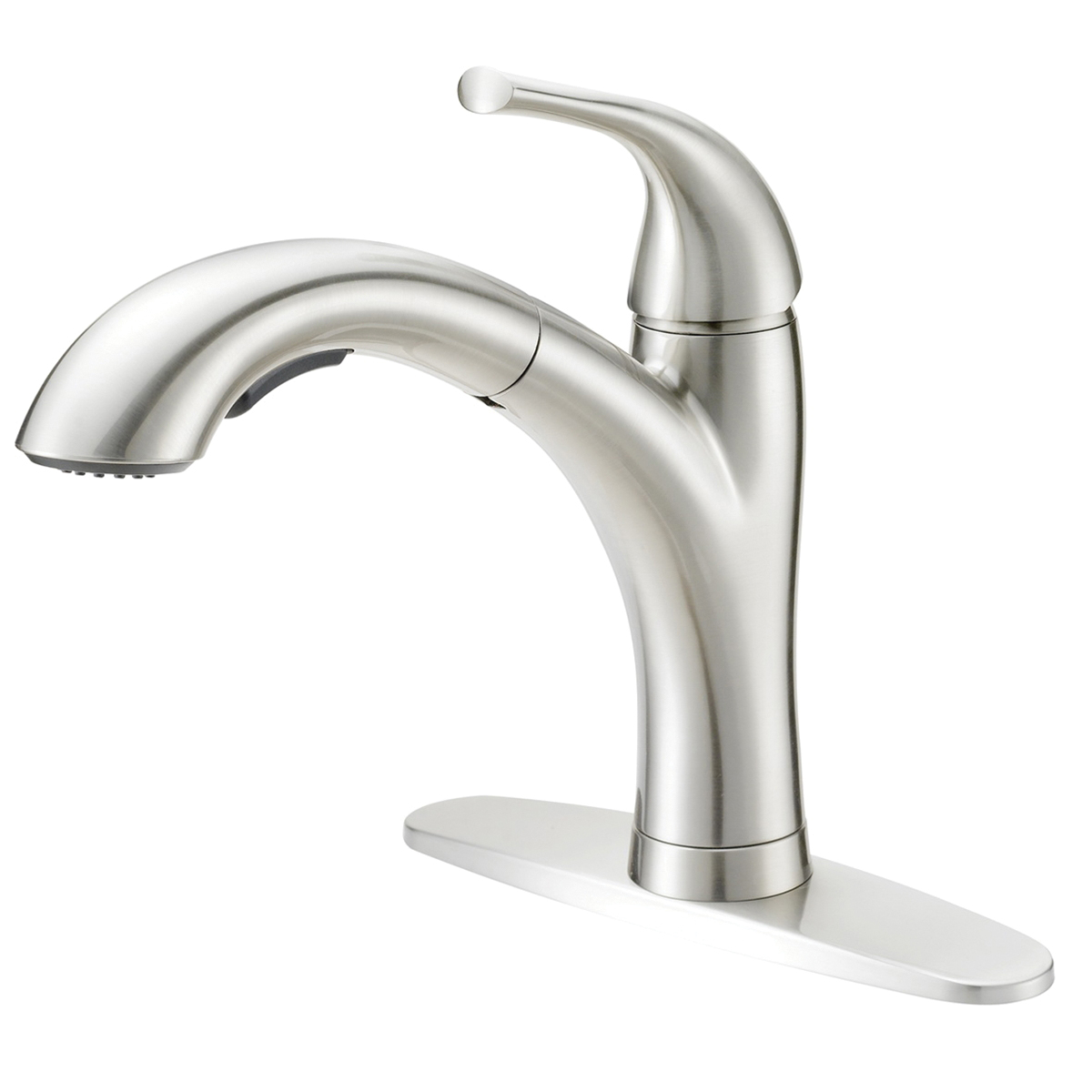 Pull-Out Kitchen Faucet, 1.8 gpm, 1-Faucet Handle, 1, 3-Faucet Hole, Metal/Plastic, Stainless Steel