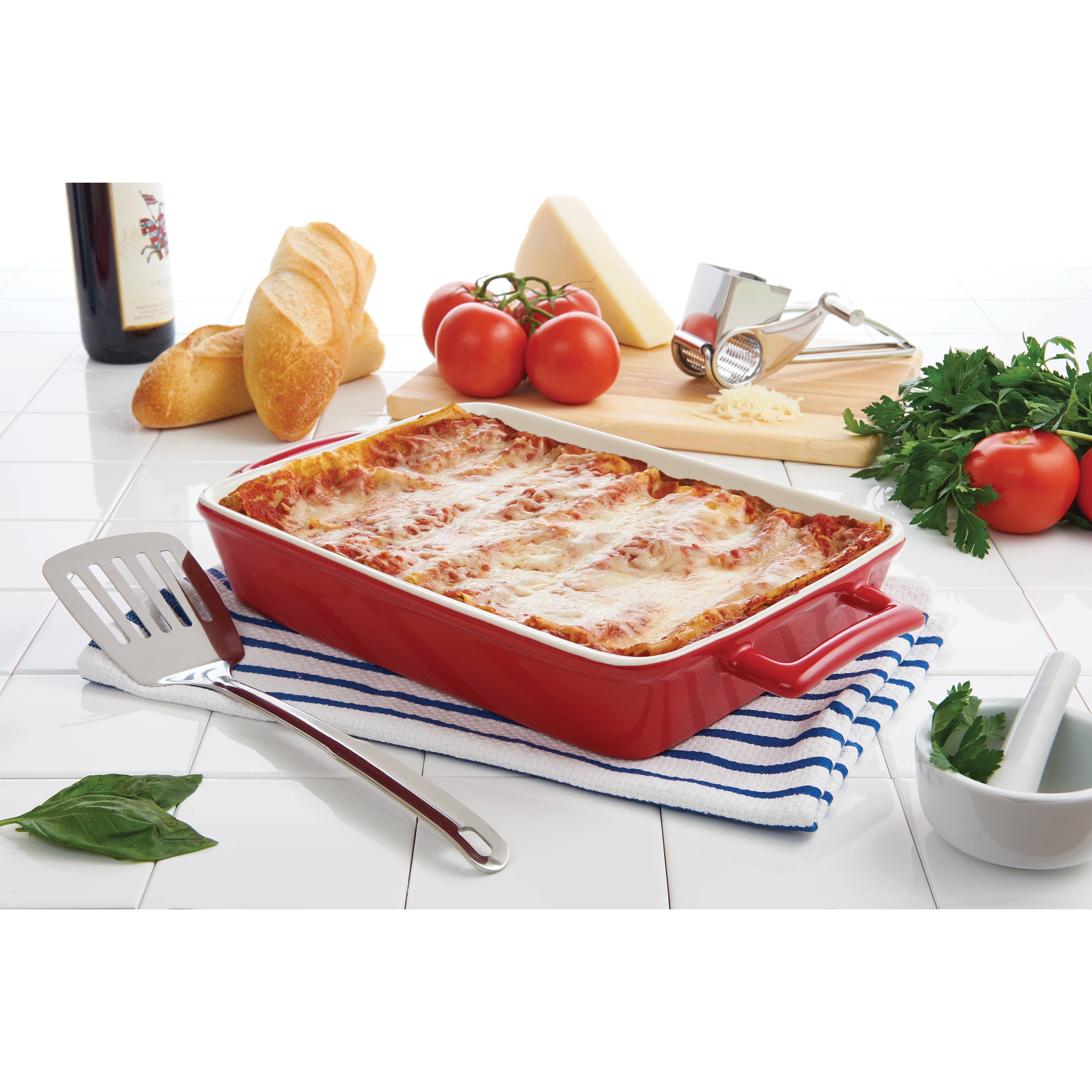 HIC Kitchen Lasagna Pan with Handles, White