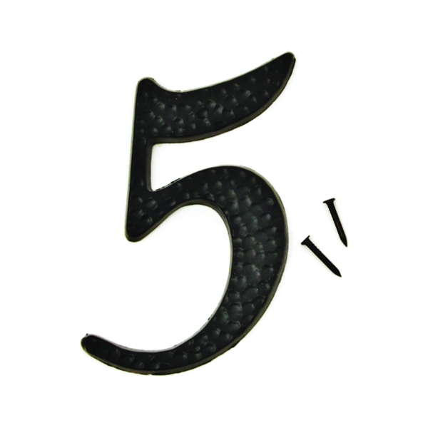 HY-KO DC-3/5 House Number, Character: 5, 3-1/2 in H Character, 2 in W Character, Black Character, Aluminum - 1