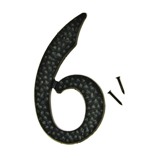 HY-KO DC-3/6 House Number, Character: 6, 3-1/2 in H Character, 2 in W Character, Black Character, Aluminum - 1