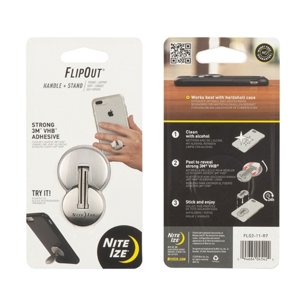 Nite Ize FlipOut FLO2-11-R7 Phone Handle and Stand, Stainless Steel, Silver
