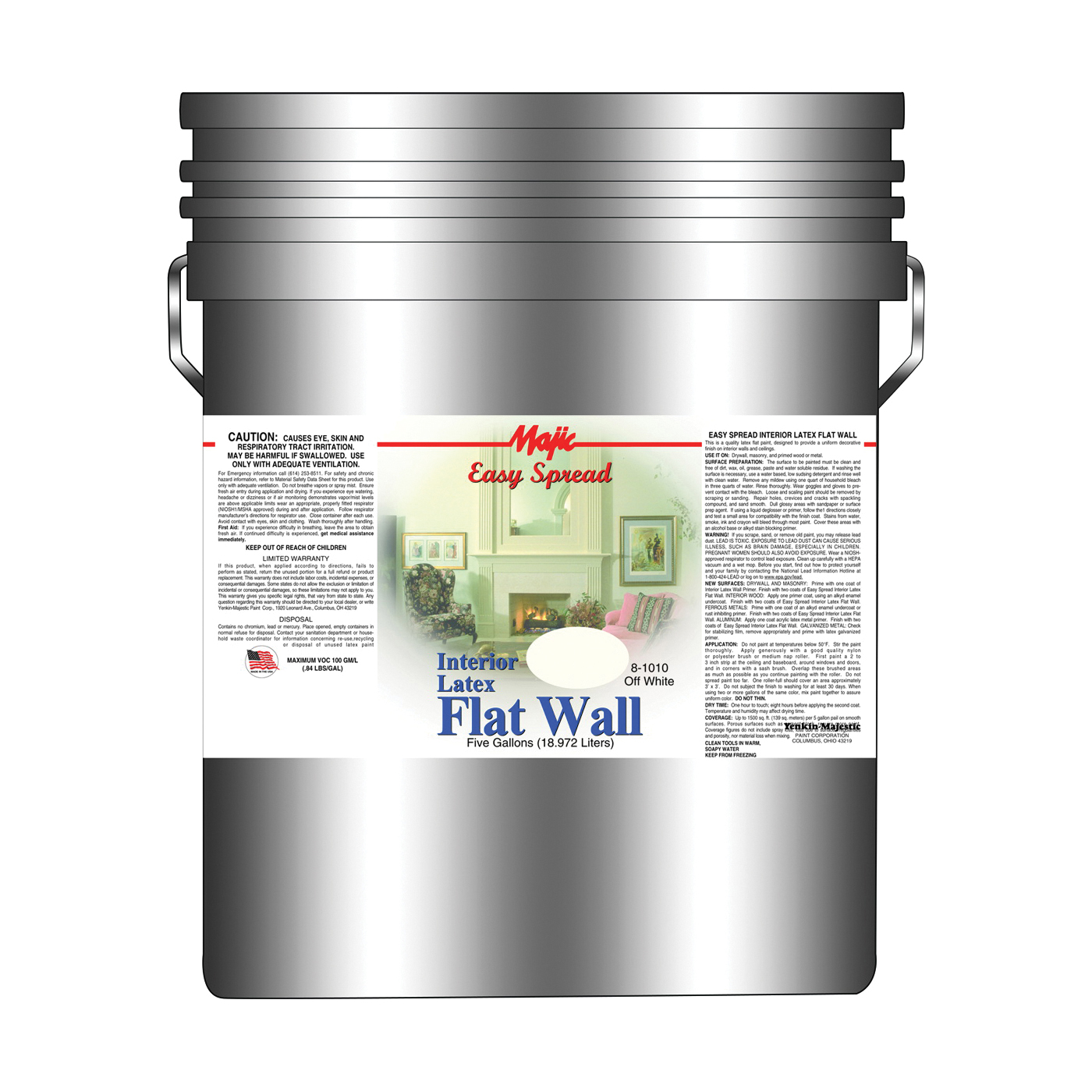 8-1010-5 Interior Wall Paint, Flat, Off-White, 5 gal Pail