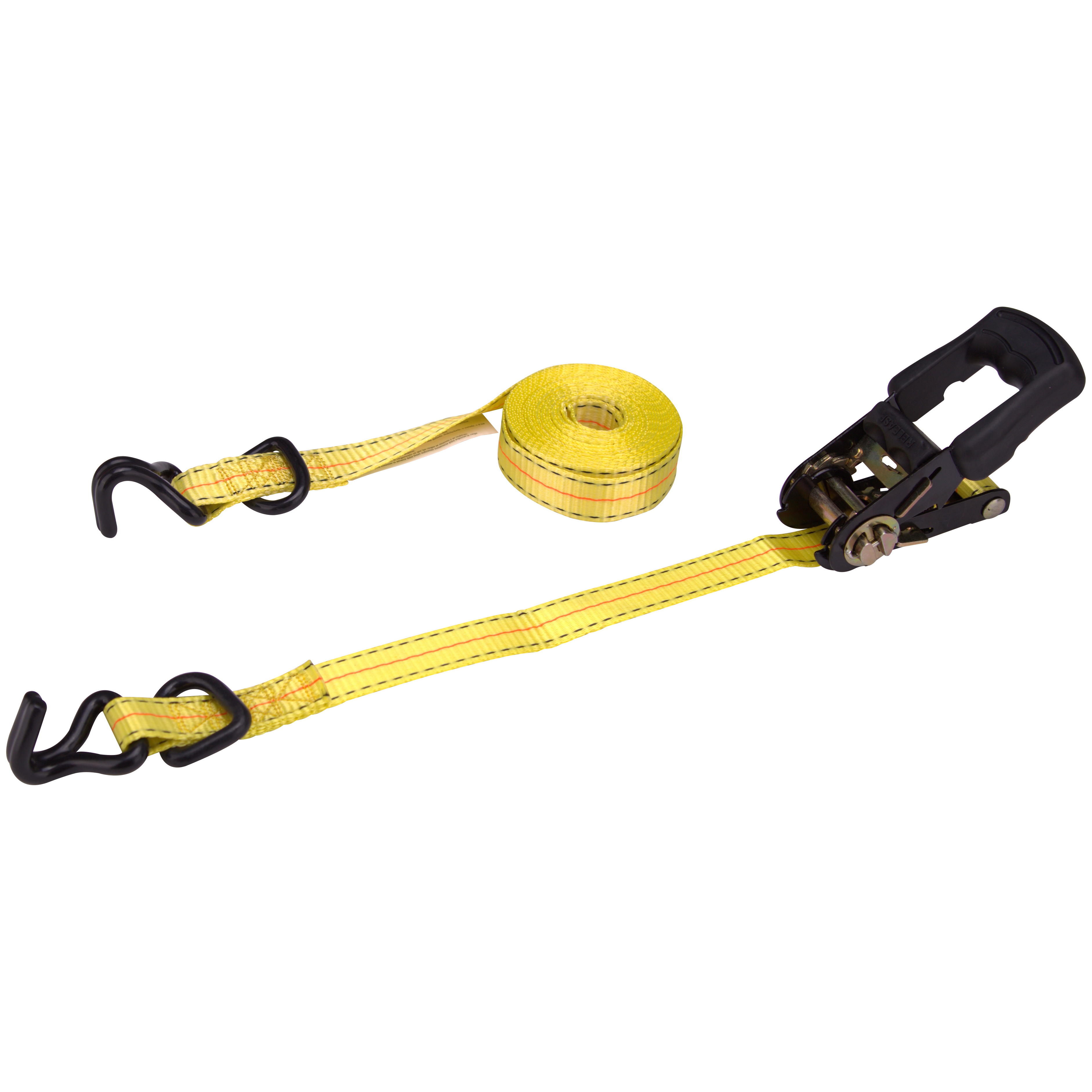 FH64058 Tie-Down, 1 in W, 16 in L, Yellow, J-Hook End Fitting, Steel End Fitting