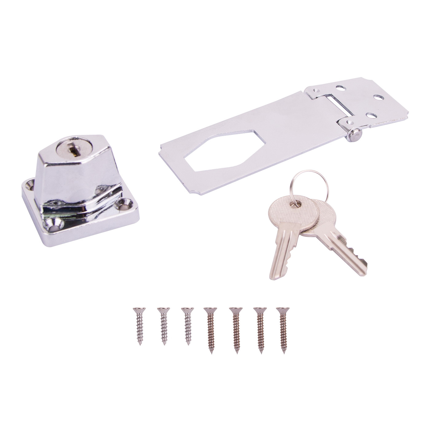 Safety Hasp, 3-1/2 in L, 3-1/2 in W, Steel, Chrome