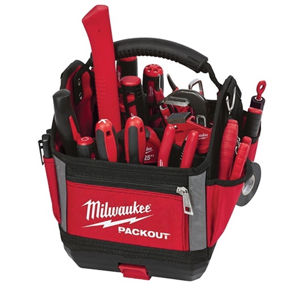 Milwaukee 48-22-8310 Tool Tote, 10 in W, 11 in D, 13 in H, 28-Pocket, Polyester, Red