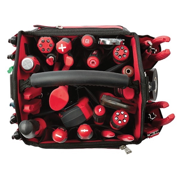 Milwaukee 48-22-8310 Tool Tote, 10 in W, 11 in D, 13 in H, 28-Pocket, Polyester, Red