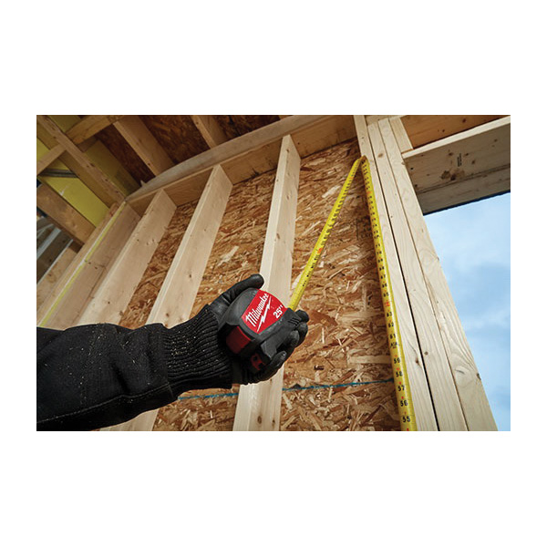 Milwaukee 48-22-0425 Tape Measure, 25 ft L Blade, 1-1/8 in W Blade, Steel Blade, ABS Case, Black/Red Case