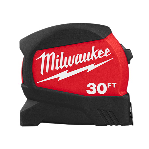 Milwaukee 48-22-0430 Tape Measure, 30 ft L Blade, 1-3/16 in W Blade, Steel Blade, ABS Case, Black/Red Case - 3