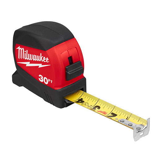 Milwaukee 48-22-0430 Tape Measure, 30 ft L Blade, 1-3/16 in W Blade, Steel Blade, ABS Case, Black/Red Case - 4