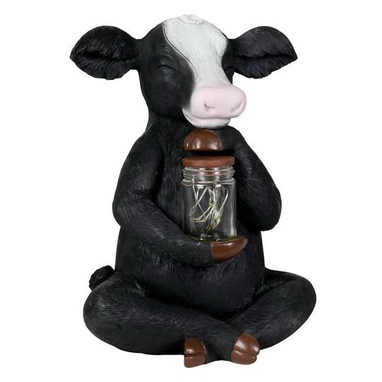 13708 Garden Statue, 11 in H, Cow with Fireflies, Resin, Multi-Color