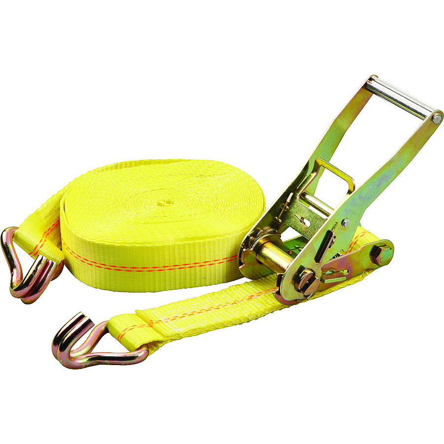 FH64072 Tie-Down, 2 in W, 40 ft L, Polyester Webbing, Metal Ratchet, Yellow, 3333 lb, Steel End Fitting